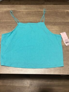 Women's Aqua Ribbed Spaghetti Strap Crop Top — Size Large